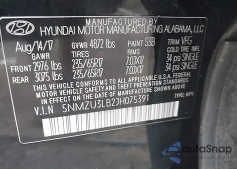 2018 Hyundai Santa Fe Sport 2.4L from USA, damaged, VIN 5NMZU3LB2JH075391